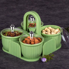 5779 Multipurpose Jar Dryfruit Set Candy Chocolate Snacks Storage Jar Masala Jar For Home And Kitchen Airtight Dry Fruit Plastic Storage Container Tray Set With Lid 4 Serving Jar Container For Sweetschipscookies(4 Pc Set)