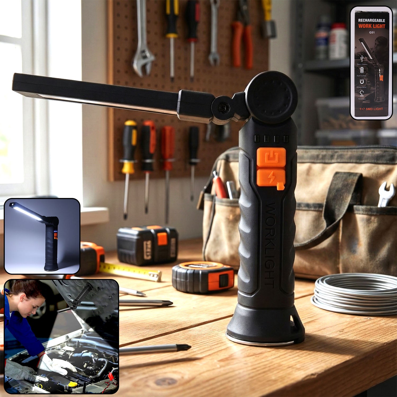 Compact Rechargeable Small Led Work Light With Adjustable Arm And Magnetic Base - Shop Friq