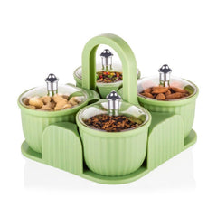 5779 Multipurpose Jar Dryfruit Set Candy Chocolate Snacks Storage Jar Masala Jar For Home And Kitchen Airtight Dry Fruit Plastic Storage Container Tray Set With Lid 4 Serving Jar Container For Sweetschipscookies(4 Pc Set)