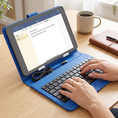 Portable Wired Tablet Keyboard With Pu Leather Flip Case And Stand (1 Pc) - Shop Friq