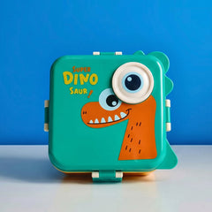 Steel Kids Dinosaur Lunch Box Bento Tiffin With Steel Tray Spoon Sauce Cup (1 Set)