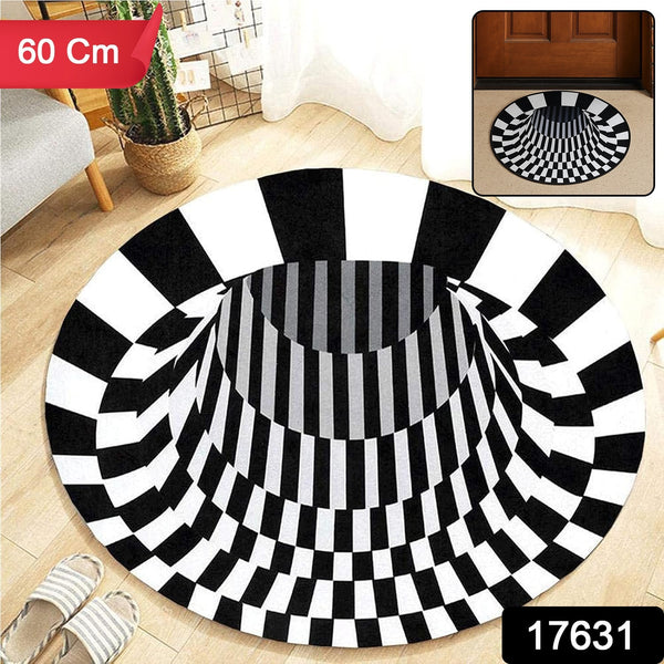 3D Optical Illusion Round Floor Rug / Doormat - Anti-Skid Vortex Design (60 cm)