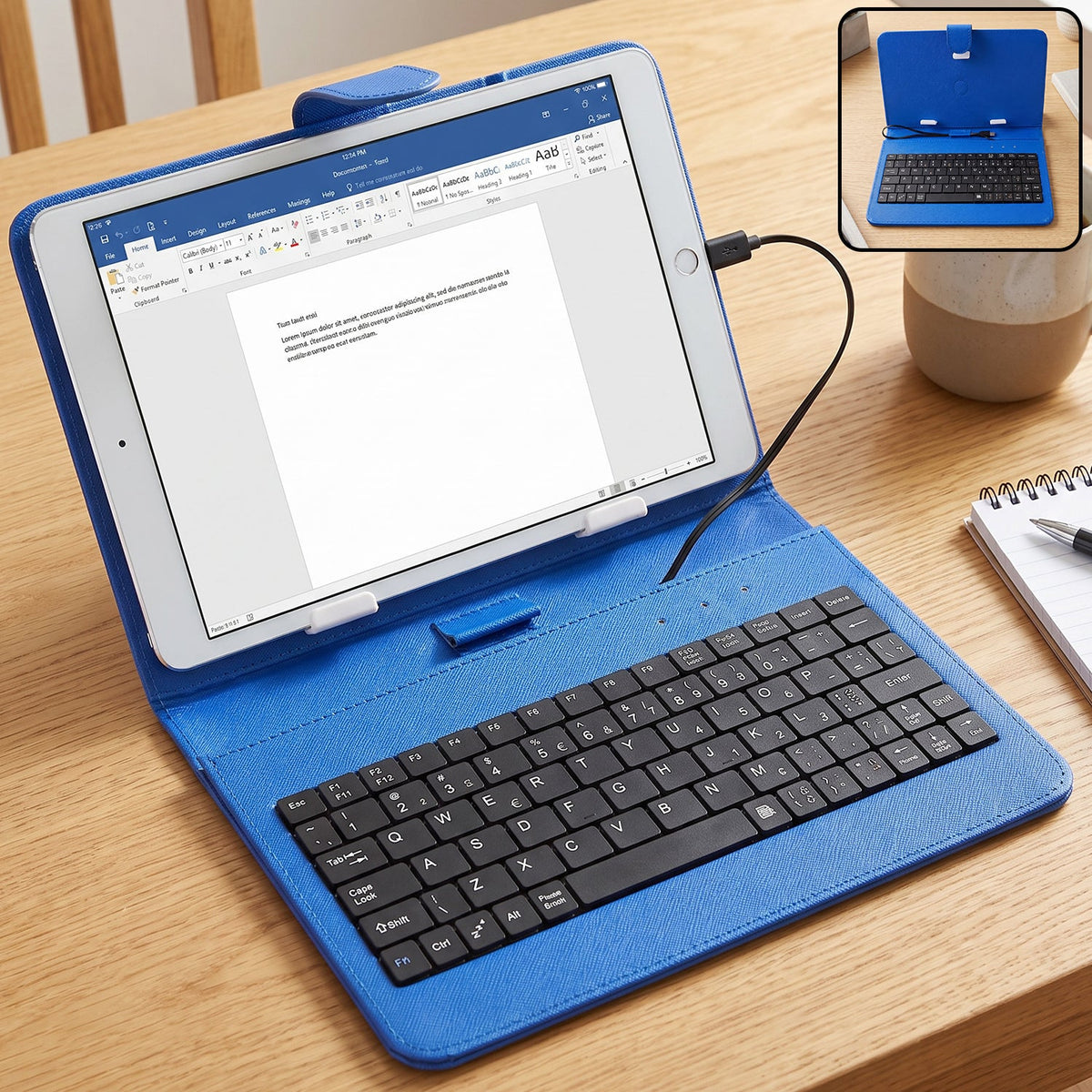 Portable Wired Tablet Keyboard With Pu Leather Flip Case And Stand (1 Pc) - Shop Friq