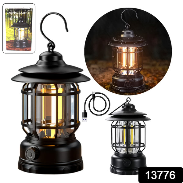 Retro LED Camping Lantern - USB Type-C Rechargeable Portable Light (1 Pc)