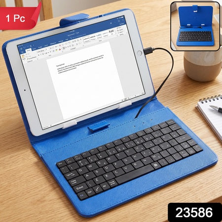 Portable Wired Tablet Keyboard With Pu Leather Flip Case And Stand (1 Pc) - Shop Friq