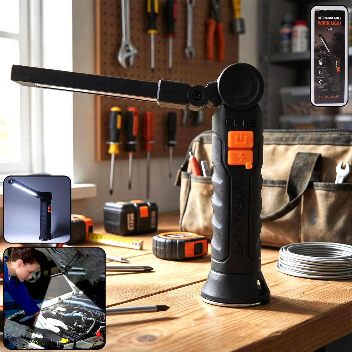 Compact Rechargeable Small Led Work Light With Adjustable Arm And Magnetic Base - Shop Friq